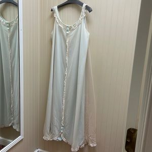 Oderte Barsa Vintage Blue with Beige Lace Nightgown. Size Medium.